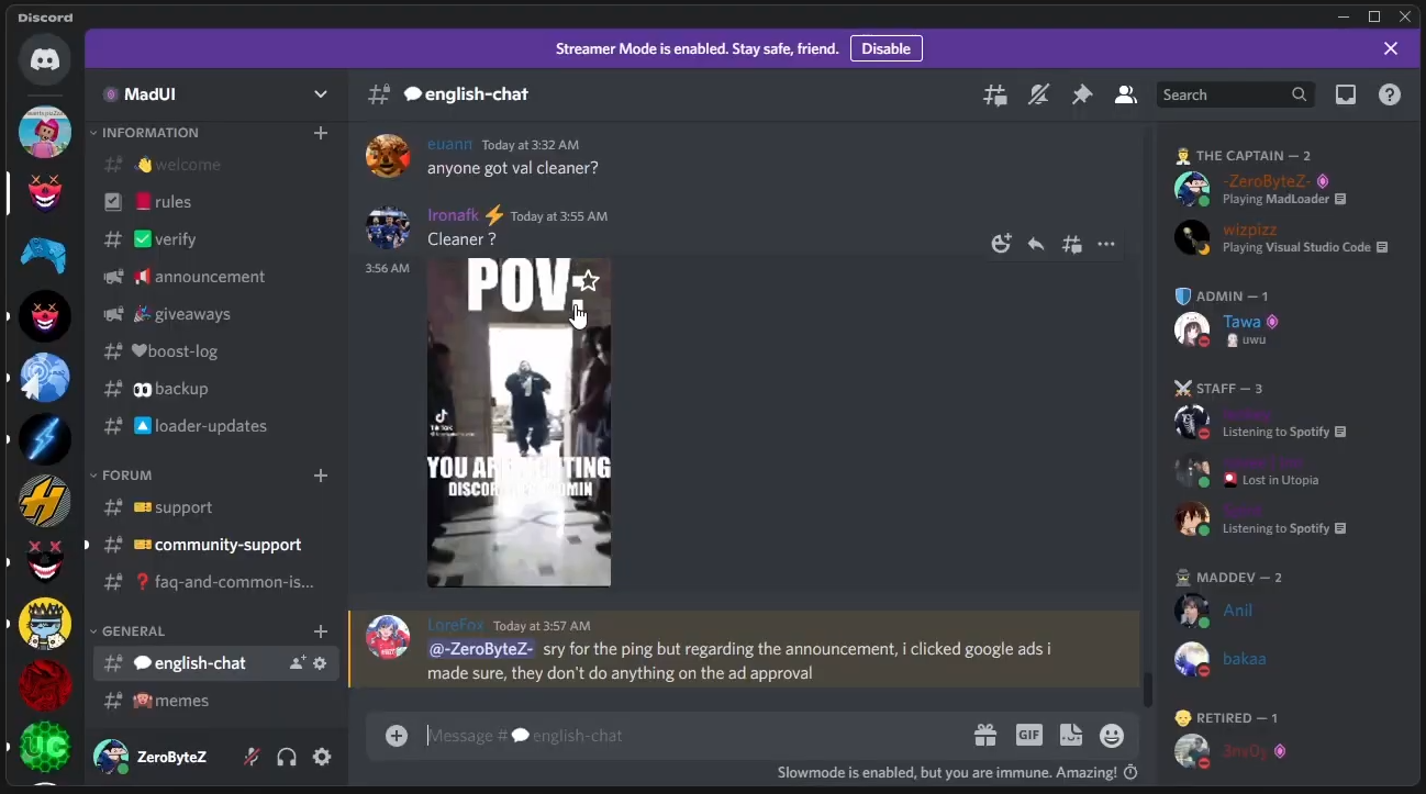 The community Discord server with its channel list and members